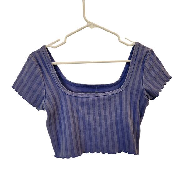 OFFLINE By Aerie Short Sleeve Square Neck Ribbed OG Groove Crop Tee Blue Medium - Picture 1 of 6